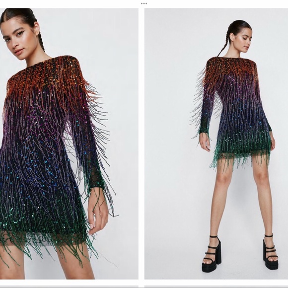 Nasty Gal Ombre’d Beaded Fringe Dress Size 6 USA - Picture 4 of 8